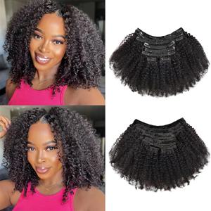 아프로 컬리 클립인 인모 레미 헤어 익스텐션 10-24인치 아프로 킨키 텍스처 헤어 익스텐션 100% 인모 120g 8피스/세트 풀