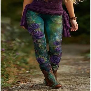 여성용 바지 꽃무늬 레깅스 아늑한 레깅스 캐주얼 보헤미안 풀 길이 신축성 있는 허리 신축성 있는 휴가 거리 일상복