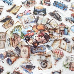 50pcs 빈티지 여행 투명 PET 스티커 데칼 전화 노트북 노트북 가방 기타 DIY 만화 미적 스티커