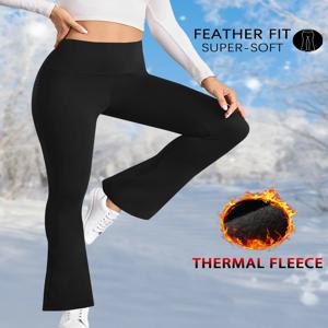 여성용 슈퍼 소프트 하이웨이스트 플리스 플레어 레깅스 뱃살 보정 부츠컷 팬츠