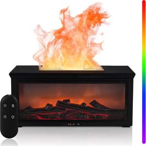 에센셜 오일 디퓨저, 벽난로 불꽃 오일 디퓨저 - 아로마테라피 아로마 가습기, 업그레이드 7가지 불꽃 색상 무소음 280ml