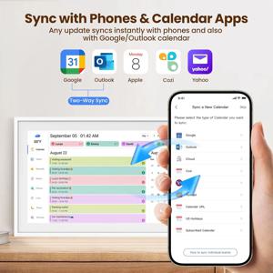 AHXJKA 15.6인치 1080P 디지털 캘린더 플래너 터치스크린 가족용 WiFi 인터랙티브 디스플레이 월 플래너 디지털 캘린더