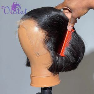 밥 가발 인모 200% 밀도 13x4 HD 레이스 프론탈 숏 스트레이트 레이스 프론트 밥 가발 흑인 여성용 인모 프리 플러킹