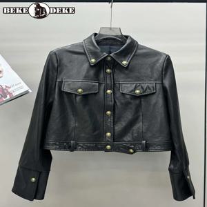 여성용 천연 가죽 모터사이클 재킷 가을 싱글 브레스티드 펑크 턴다운 칼라 숏 코트 스트리트웨어 캐주얼 아우터웨어 여성용