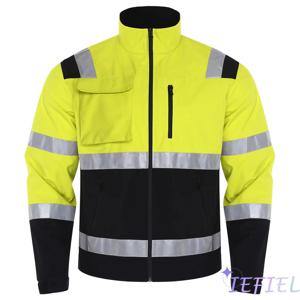 남성용 고시인성 반사 스트립 재킷 방수 아우터웨어 코트 스탠드 칼라 긴팔 지퍼 작업복 포켓 포함