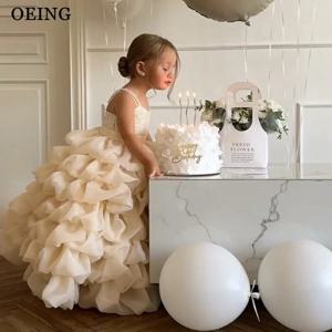 OEING 푹신한 볼 플라워 걸 드레스 스팽글 주름 장식 웨딩 파티 드레스 아기 소녀 공주 생일 드레스 맞춤형