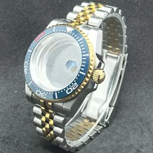 스테인리스 스틸 기계식 케이스 골드 케이스 해마 링 40mm 5개의 비즈 포함 NH35 무브먼트 개조 액세서리