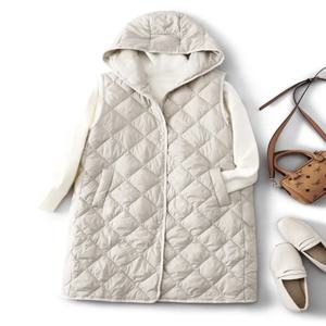 여성용 경량 롱 다운 베스트 가을 겨울 이너웨어 루즈핏 후드 재킷 코트 스타일리시 캐주얼 코튼 패딩 베스트