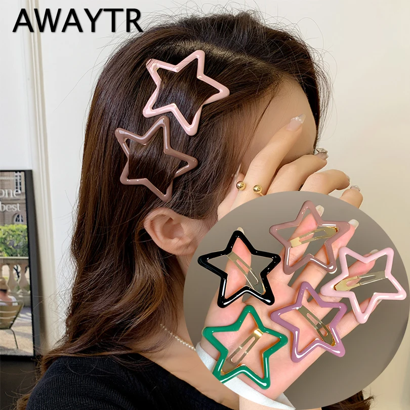AWAYTR 5 Pcs Hollowed 스타 헤어 클립 스타 스냅 헤어핀 Sweet Headpiece Hair Barrettes 헤어 액세서리 for Girls Dropship