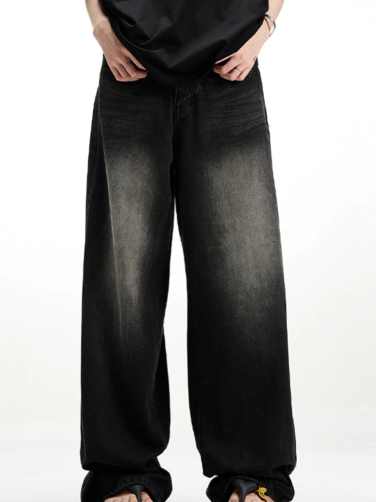 남성 클래식 미국 힙합 랩 청바지 넓은 다리 청소년 인기 청바지 남성 스트레이트 다리 레트로 느슨한 바지 대형 데님 바지