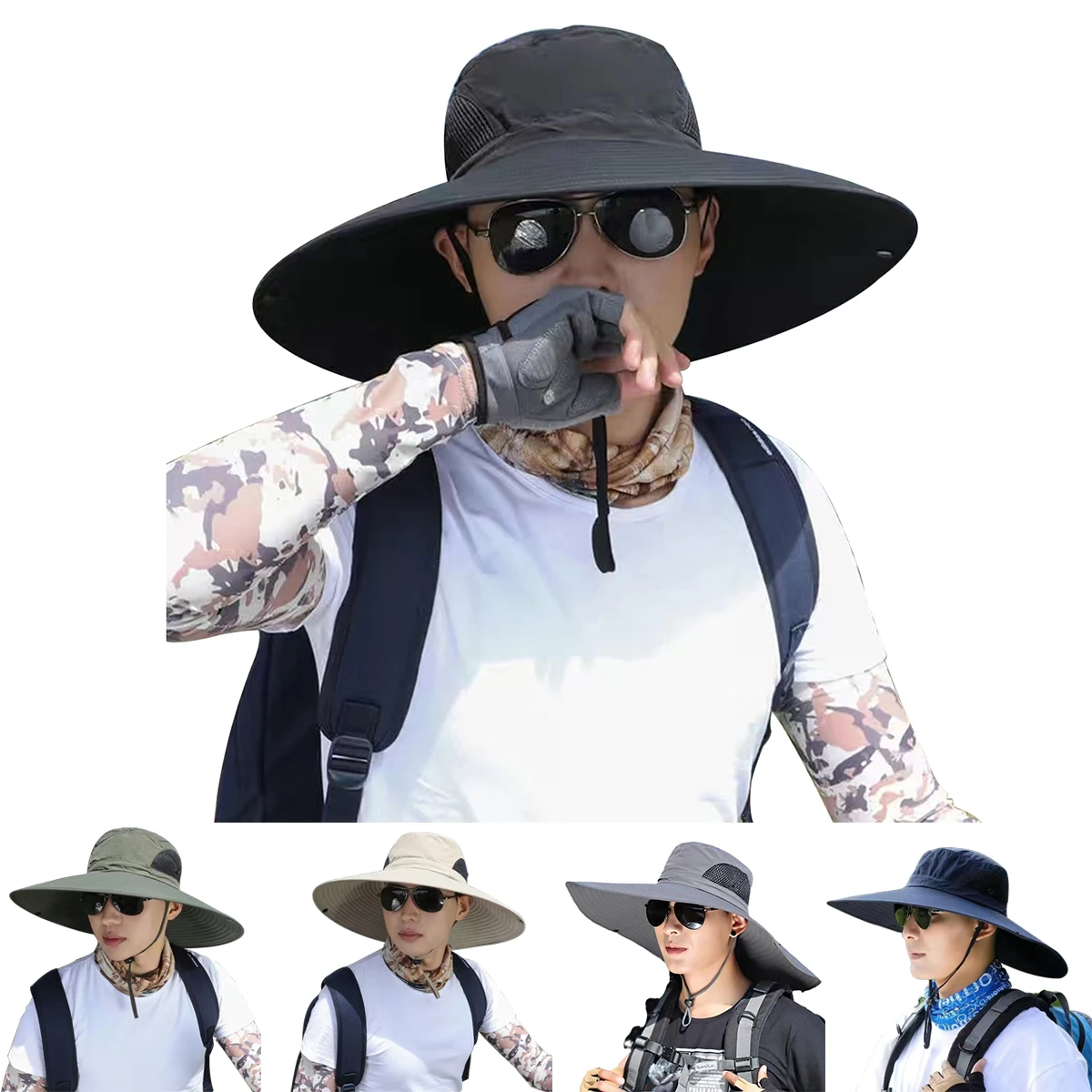 남자 대형 챙이 빠른 건조 양동이 모자 어부 모자 야외 캐주얼 모자 남자 선 스크린 모자 야외 모험 모자