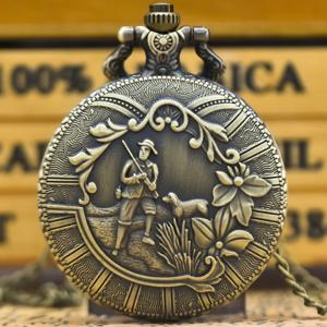 개 패턴 남성과 여성 학생 선물 석영 목걸이 회중 시계와 빈티지 청동 패턴 사냥꾼