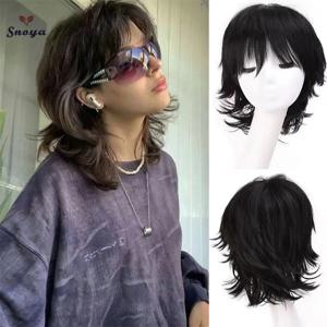 소년 & 소녀 파티를위한 합성 짧은 스트레이트 헤어 내열성 머리 숭어 물고기 머리 유형 남성 & 로리타 가발 여성용 코스프레