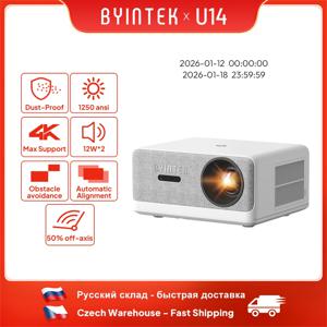 BYINTEK LOVE U14 풀 HD 1080P 프로젝터, 1250ANSI 자동 초점 홈 시어터 시네마 프로젝터, 4K 스마트 블루투스 와이파이 6 지원