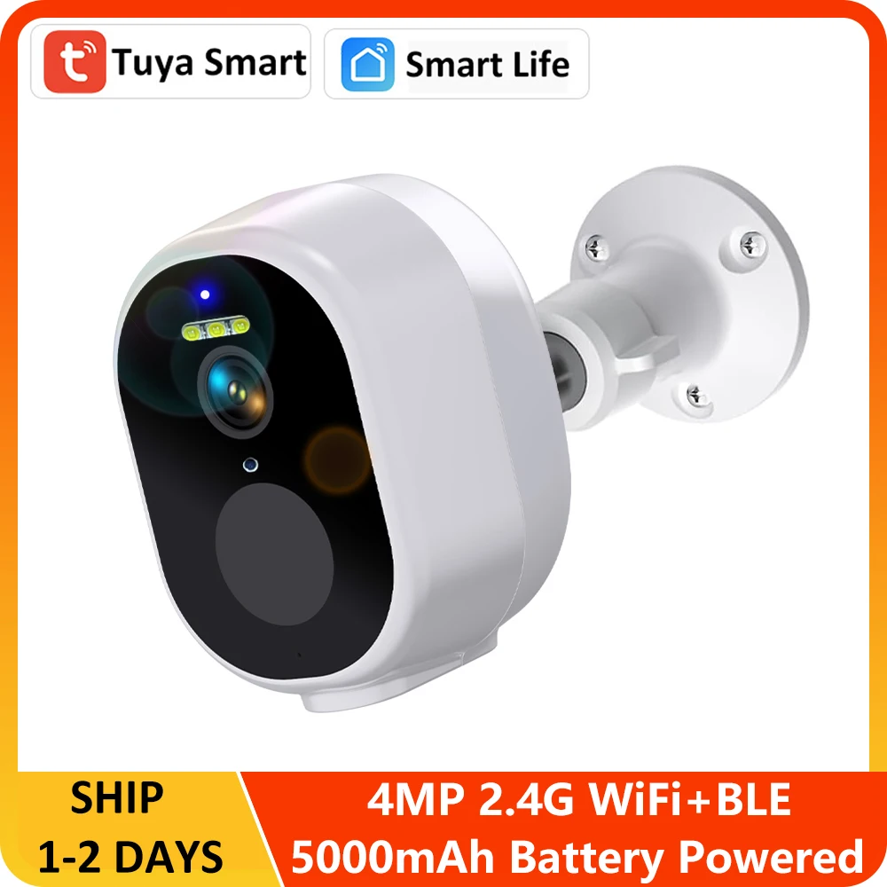 4MP Tuya 스마트 무선 WiFi + BLE 실외 배터리 태양열 구동 스포트라이트 인간 감지 감시 CCTV IP 네트워크 카메라 2K