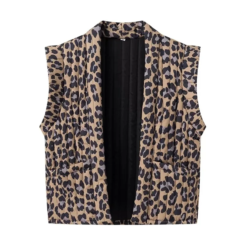 레오파드 무늬 겨울 여성 두꺼운 조끼, 스트리트 스타일 패션, 우아한 숙녀 민소매 상의, 캐주얼 따뜻한 의류, 스트리트웨어