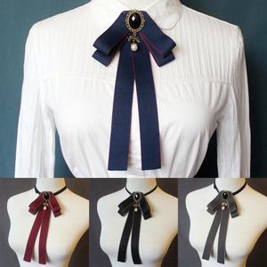 여성 Pre Tied Bowknot 나비 넥타이 라인 석 진주 리본 브로치 조정 가능한 Bowtie 유니폼 넥타이 여성 의상 액세서리