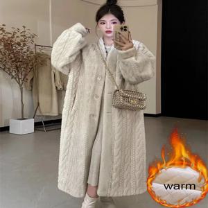 두꺼운 니트 루즈 코트 여성 풀 슬리브 싱글 브레스트 패션 여성 카디건 겨울 따뜻한 롱 가디건 가짜 밍크 겉옷