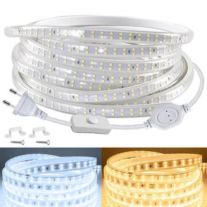 220v Led 스트립 2835 고휘도 120LED/m ON-OFF 스위치 방수 유연한 Led 테이프 다이오드 램프 홈 룸 장식