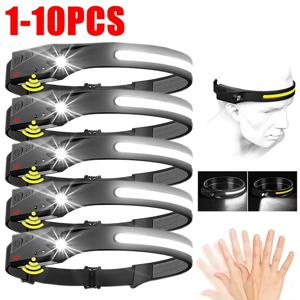 LED 센서 헤드램프, 내장 배터리, USB 충전식 헤드 손전등, 헤드 토치, 캠핑 낚시 서치라이트, 1-10 개