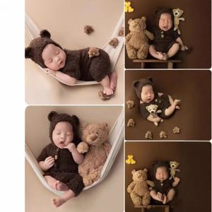 신생아 사진 소품 아기 곰 복장 점프 슈트 모자, 소년 소녀 동물 사진 소품