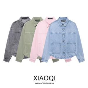 2024년 가을 신상 여성 코튼 롱 슬리브 데님 재킷 디자인 감각적인 캐주얼 루즈핏 아우터 스타일리쉬 버튼업 코트