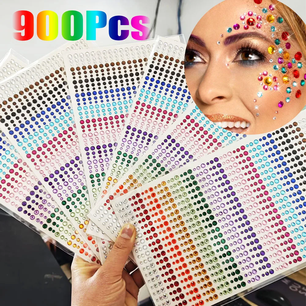 1Pcs 혼합 900/216/162 레인보우 라운드 페이스 다이아몬드 스티커 3/4/5mm 반짝이 페이스 크리스탈 DIY 페이스/바디 네일/메이크업 라인 석