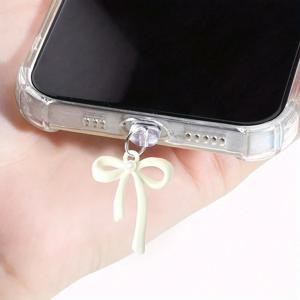 한국 귀여운 핑크 보우 진주 전화 먼지 스토퍼 액세서리 펜던트 장식 삼성 Type-C 용 iPhone에 적합