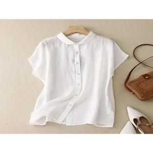 플러스 사이즈 셔츠 2025 여름 여성의 느슨한 옷깃 우아한 반팔 캐주얼 여성용 블라우스 버튼 업 패션 편안한상의