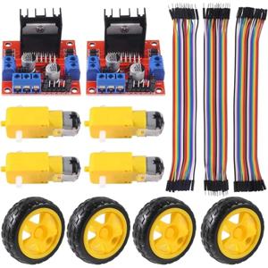 L298N 모터 드라이브 컨트롤러 보드+4 DC TT 모터+4개의 바퀴+3개의 듀폰 와이어 사양