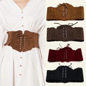 보헤미안 스웨이드 PU 가죽 코르셋 벨트 여성용 랩 어라운드 오비 스타일 허리띠 블랙 커머번드 브라운 웨스턴 카우보이 벨트