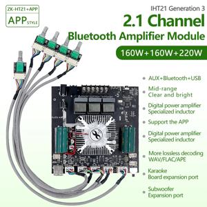 160W+160W+220W 2.1 채널 블루투스 증폭기 보드 ZK-HT21 3G/USB AUX APP TWS/서브우퍼 출력 모듈