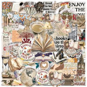 10/30/50pcs 투명 만화 책 독서 스티커 미적 DIY 노트북 일기 수하물 복고풍 장식 스티커 선물