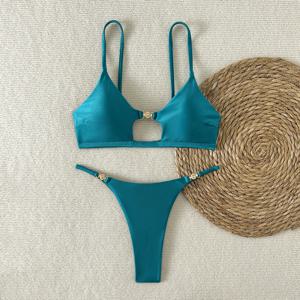 새롭고 섹시한 광택 하이컷 비키니 세트, 여성용 반짝이는 수영복, 푸쉬업 트라이앵글 탑, 브라질리언 치키 팬티, 해변/수영장 휴가용