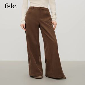FSLE 빈티지 편안한 드레이프 스트레이트 캐주얼 트로스 헤링본 패브릭 여성용 겨울 2025 신상 슬리밍 효과 팬츠
