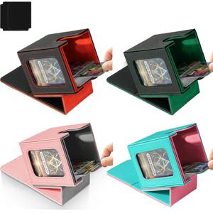 100+ 카드 수용 트레이딩 카드 덱 박스, 2개의 디바이더 포함, PU 가죽, 자석 잠금, 게임 카드 보관 박스, 유희왕, MTG, TCG, 스포츠 카드용