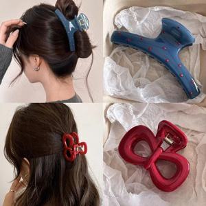 1/2개 빈티지 우아한 물방울 무늬 빨간 리본 헤어 클립 샤크 클로우 클램프 헤어핀 바레트 한국 헤어 액세서리 여성용