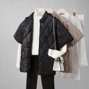 여성용 면 조끼 민소매 퀼팅 재킷 홈웨어 보온 어깨 패드 대형 사이즈 마름모 패턴 면 의류