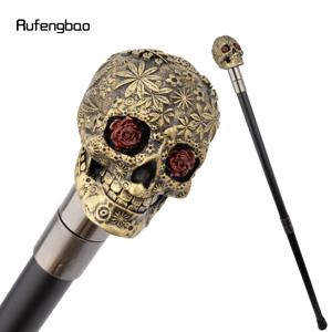 옐로우 레진 플라워 스컬 헤드 워킹 케인 스틱 코스프레, 스팀펑크 및 일상용 디럭스 박스 포함 94cm