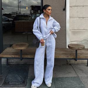 패션 가을 겨울 바지 세트 여성 패션 솔리드 컬러 풀오버 스웨트셔츠 바지 투피스 세트 여성 캐주얼 스트리트웨어