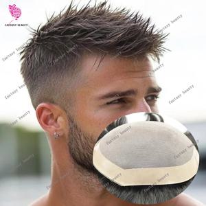 유럽 갈색 금발 검정 # 1b 2컬러 초강력 100% 인모 가발 대머리 남성용 부분 가발 통기성 좋은 미세 모노 NPU 베이스 보철물