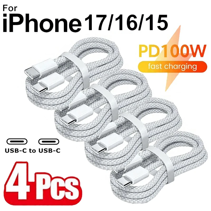 4개입 USB C 케이블 to USB C 100W 고속 충전 케이블 아이폰 16 15 삼성 샤오미 화웨이 등용 고속 충전 지원