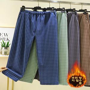 남성용 격자 무늬 플란넬 파자마 바지 루즈핏 스트레이트 레그 롱 바지 겨울 홈웨어 하이 웨이스트 신축성 있는 허리밴드