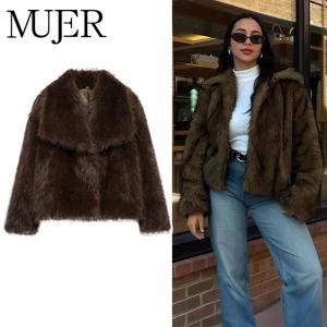 MUJER 인조 모피 털 코트 여성용 따뜻한 겨울 플러피 코트 여성용 신상 플러시 재킷 여성용 아우터웨어 럭셔리 여성용 테디 코트