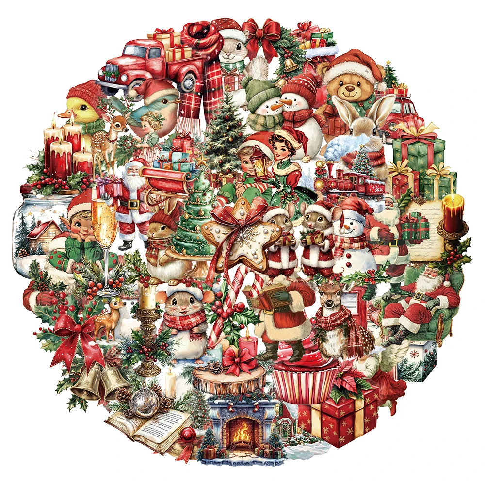 50개 창의적인 레트로 크리스마스 스티커 폰 케이스 장식 노트북 PET 투명 소재 맞춤형 스티커