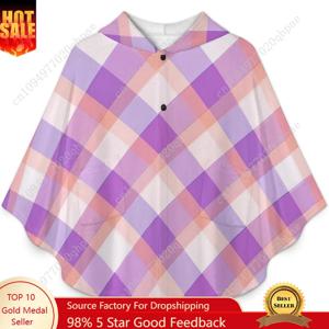 아늑한 플란넬 담요 스웨터, 어린이와 청소년을 위한 주머니가 있는 보라색 격자 무늬 오버사이즈 후드티