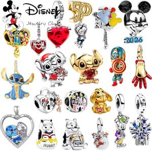MINISO 2026 신제품 디즈니 스파클링 미키 마우스, 릴로 & 스티치 참 비즈 오리지널 실버 925 팔찌용 고급 주얼리 선물