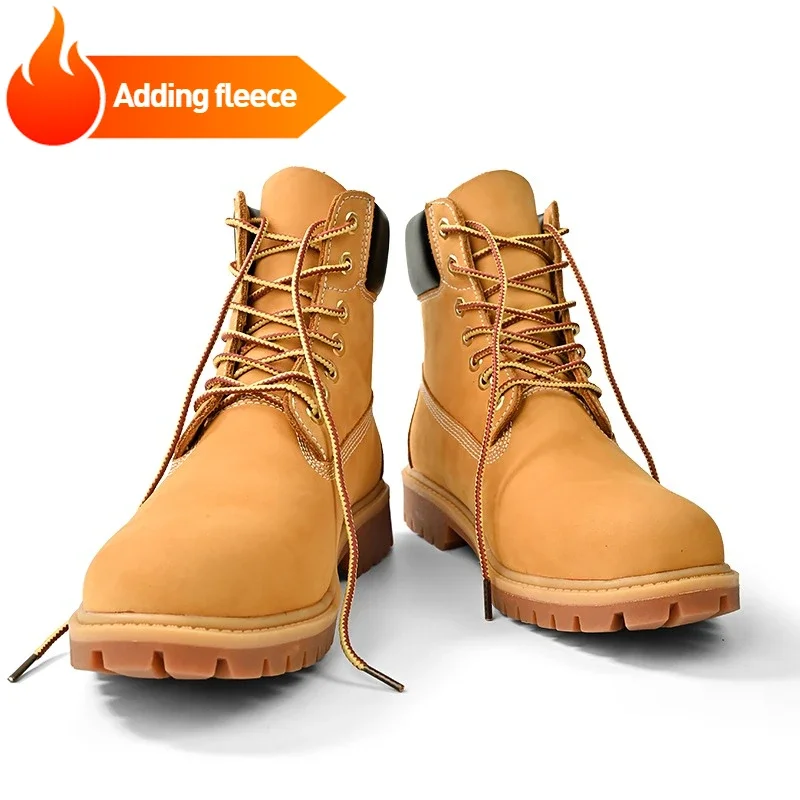 남성용 하이탑 부츠 가죽 신발 겨울 패션 플러시 따뜻한 신발 야외 스니커즈 레이스업 논슬립 앵클 부츠 남성용