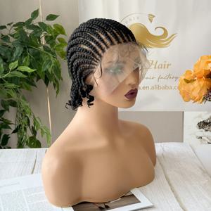 짧은 풀 레이스 콘로우 브레이드 보브 가발, 베이비 헤어가 있는 합성 브레이드 레이스 가발, 매듭 없는 수제 브레이드 가발 (흑인 여성용)