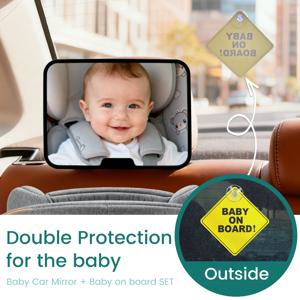아기 카시트 거울 & 아기 탑승 중 표시판 세트 - 360 °   회전 가능한 뒷좌석 거울 조절 가능한 스트랩 및 강력한 접착 스티커 포함